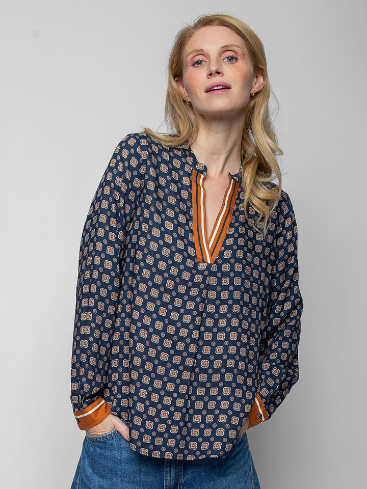 Blusenshirt Navy Brown
