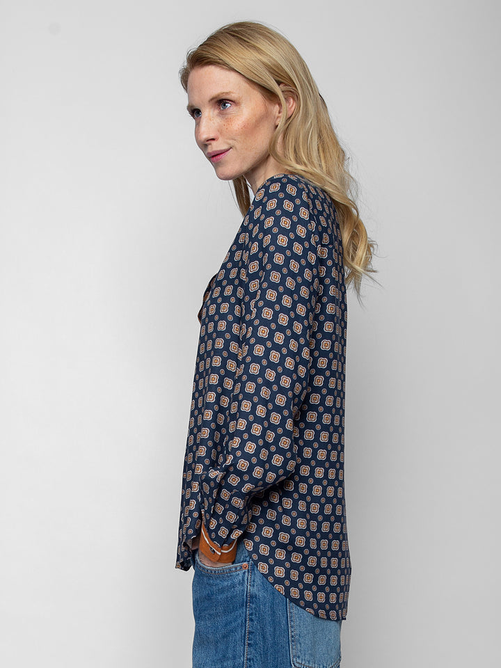 Blusenshirt Navy Brown