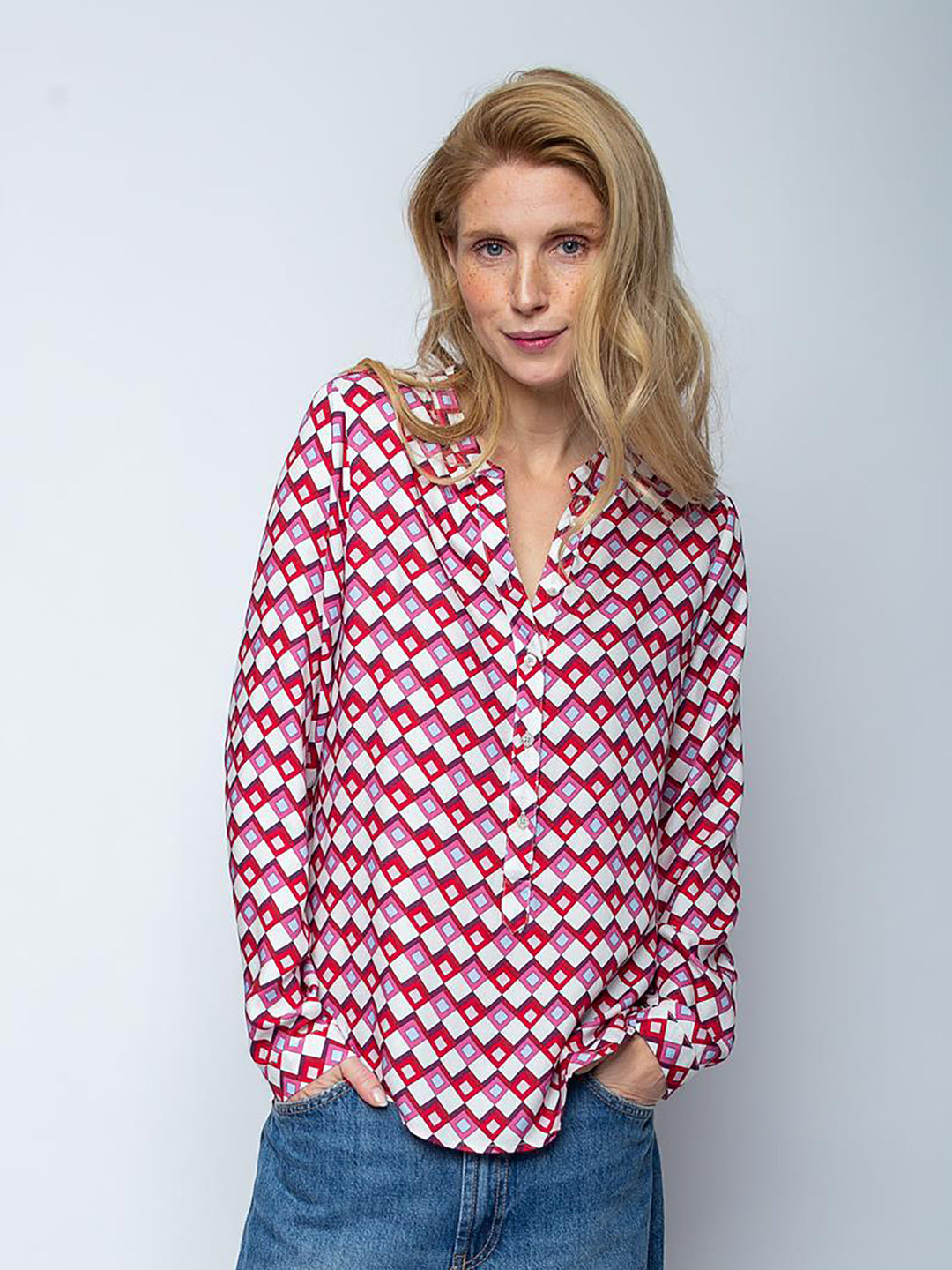 Blusenshirt mit geometrischen Zick Zack Print