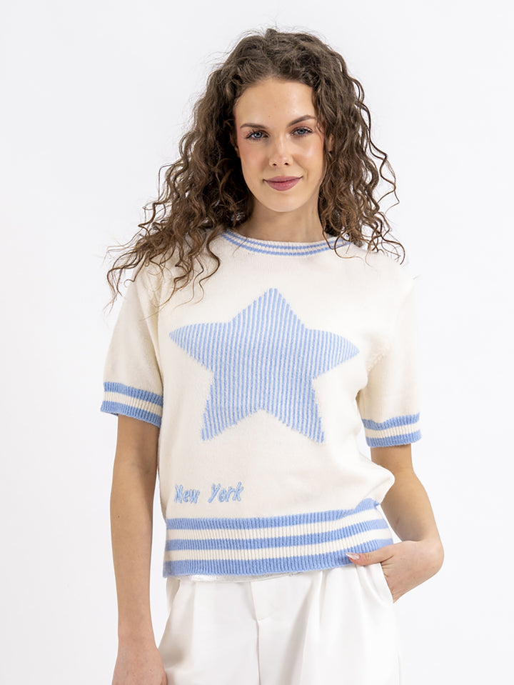 Halbarmpullover Stern Hellblau
