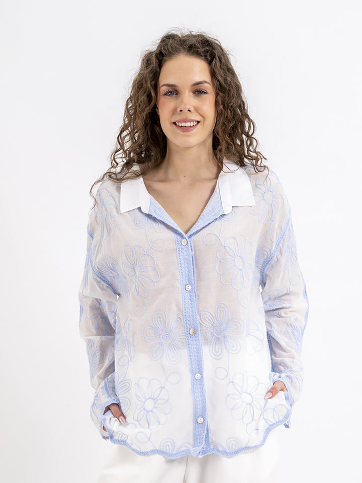 Semitransparente Bluse Flowers Hellblau