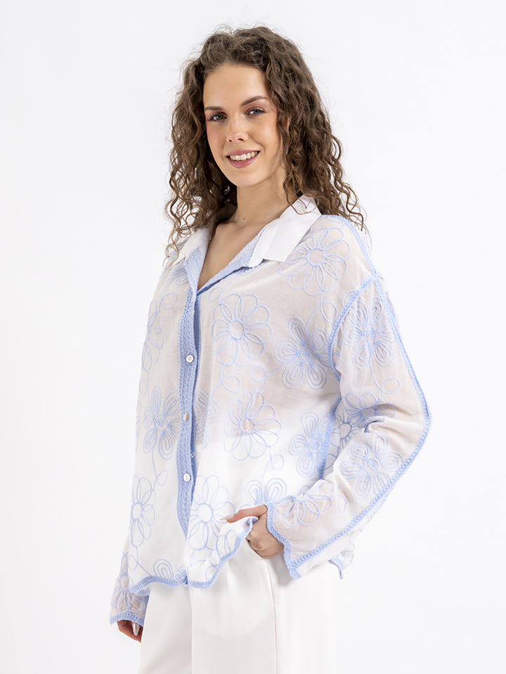 Semitransparente Bluse Flowers Hellblau