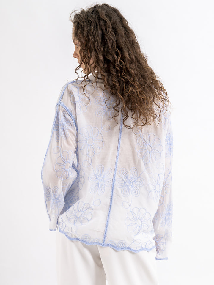 Semitransparente Bluse Flowers Hellblau