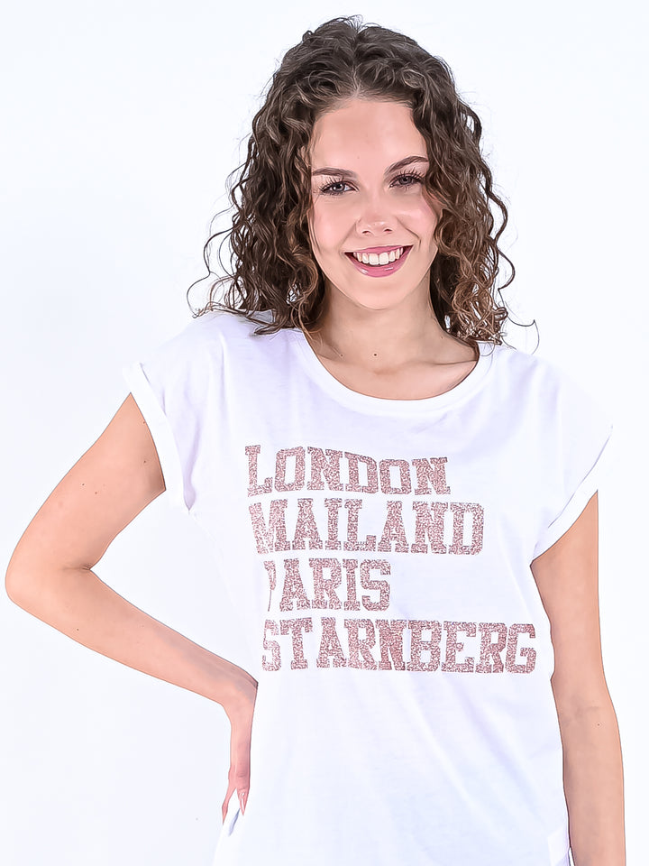 T-Shirt Studs "London Mailand Paris Starnberg" Gold