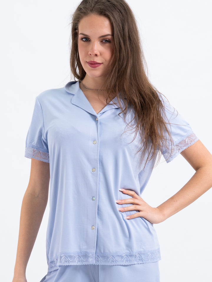 Halbarmshirt Spitze Blau