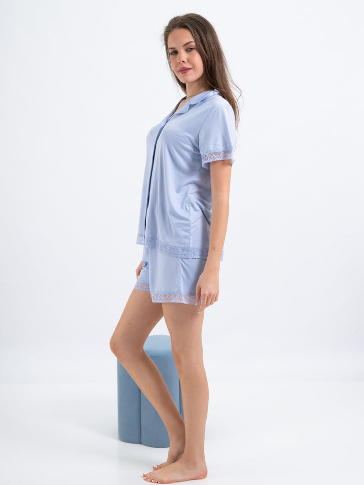 Halbarmshirt Spitze Blau