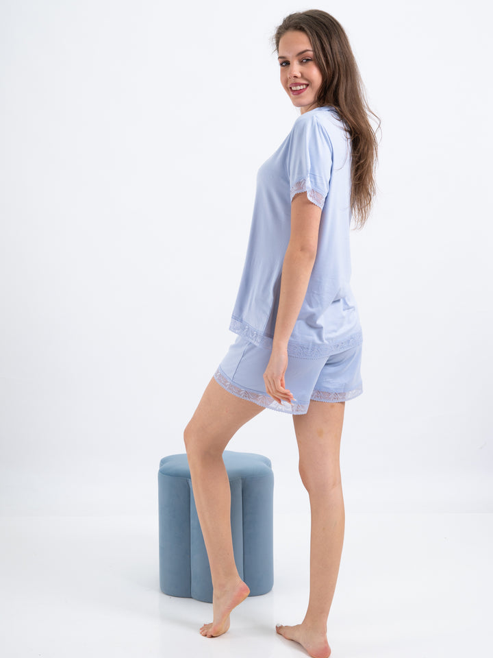 Halbarmshirt Spitze Blau