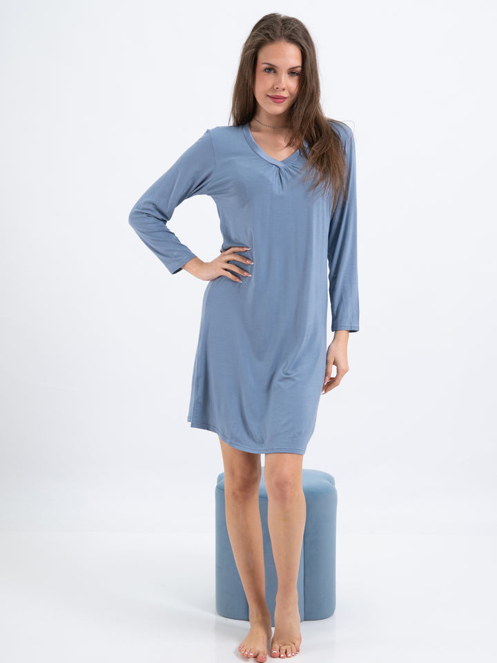 Nachthemd Langarm Blau