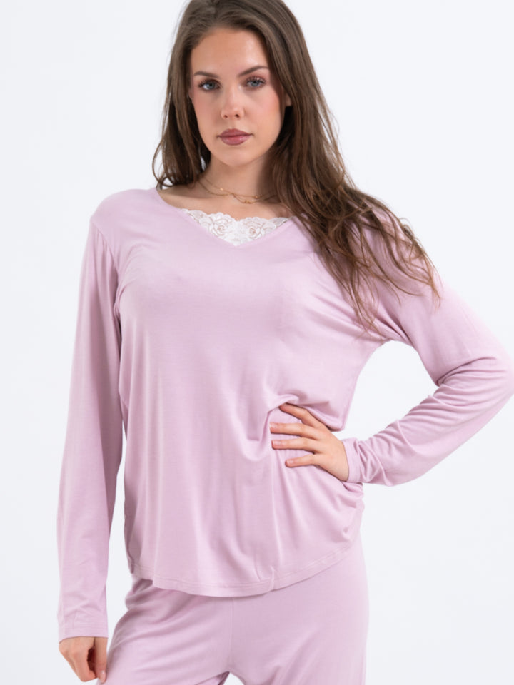 Langarmshirt Spitze Flieder