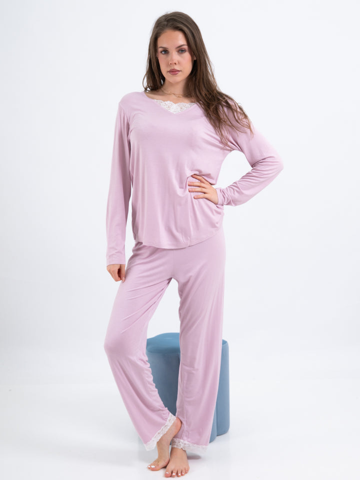 Langarmshirt Spitze Flieder