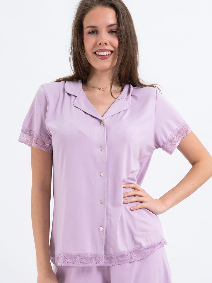 Hemdbluse Flieder Spitze