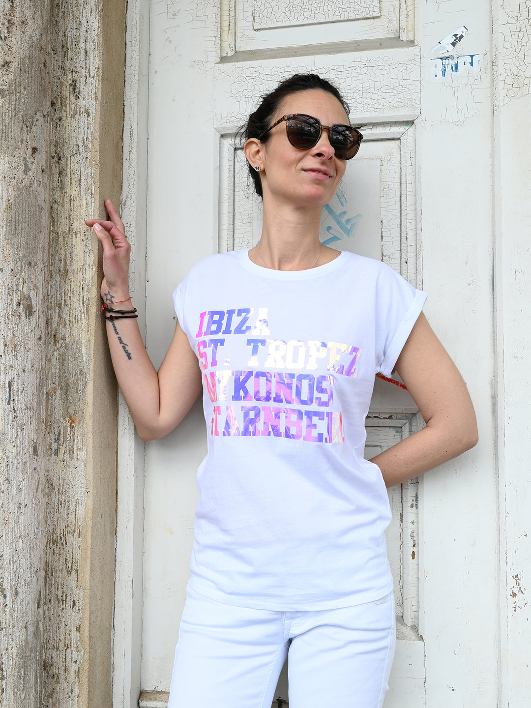 T-Shirt London Mailand Paris Starnberg Weiß Glanz