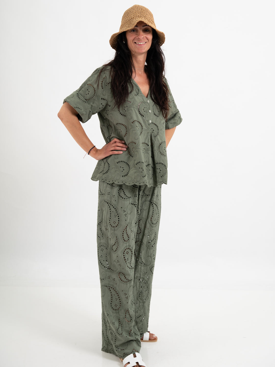 Shirtbluse mit Lochstickerei