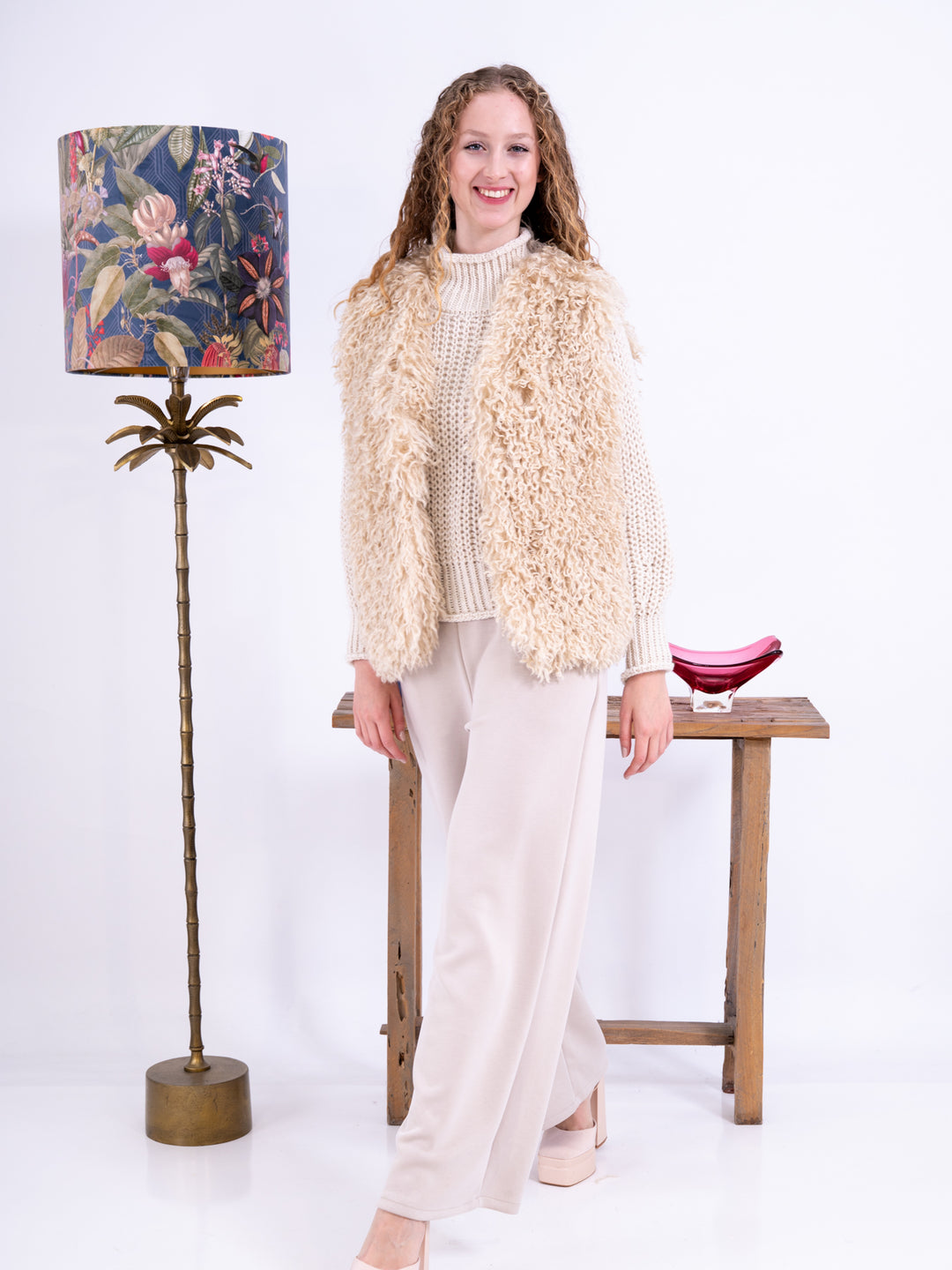 Stylische Damen Weste Fakefur in Beige
