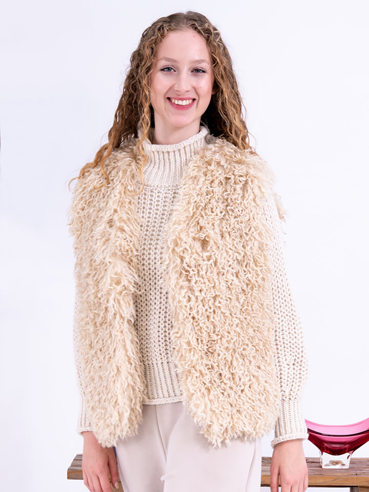 Stylische Damen Weste Fakefur in Beige