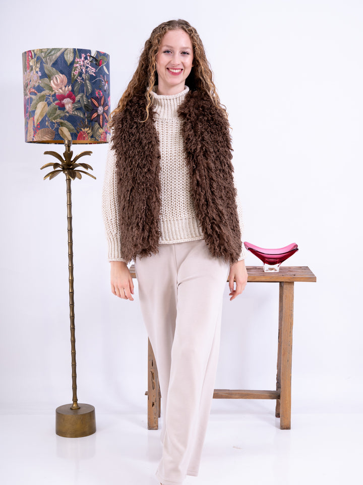 Stylische Damen Weste Fakefur in Braun