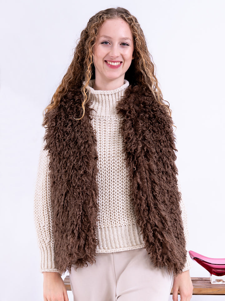 Stylische Damen Weste Fakefur in Braun