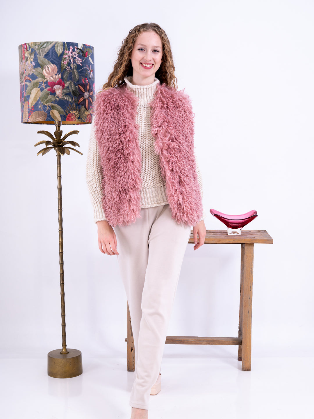 Stylische Damen Weste Fakefur in Rosa