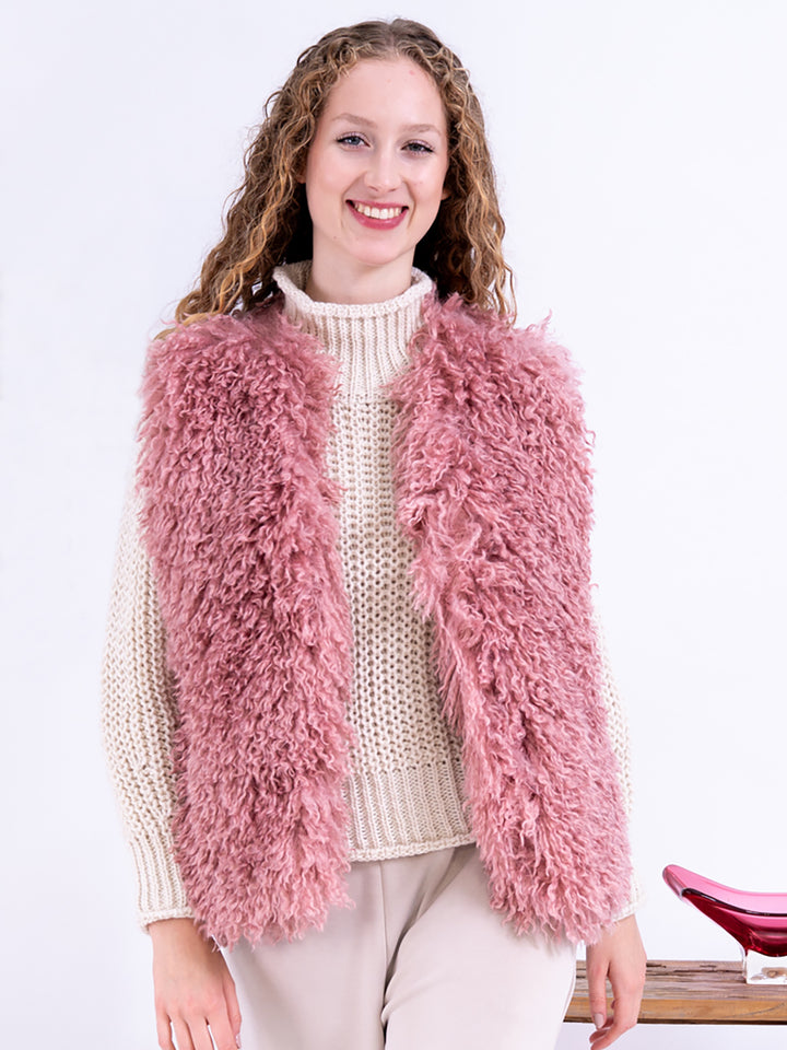 Stylische Damen Weste Fakefur in Rosa