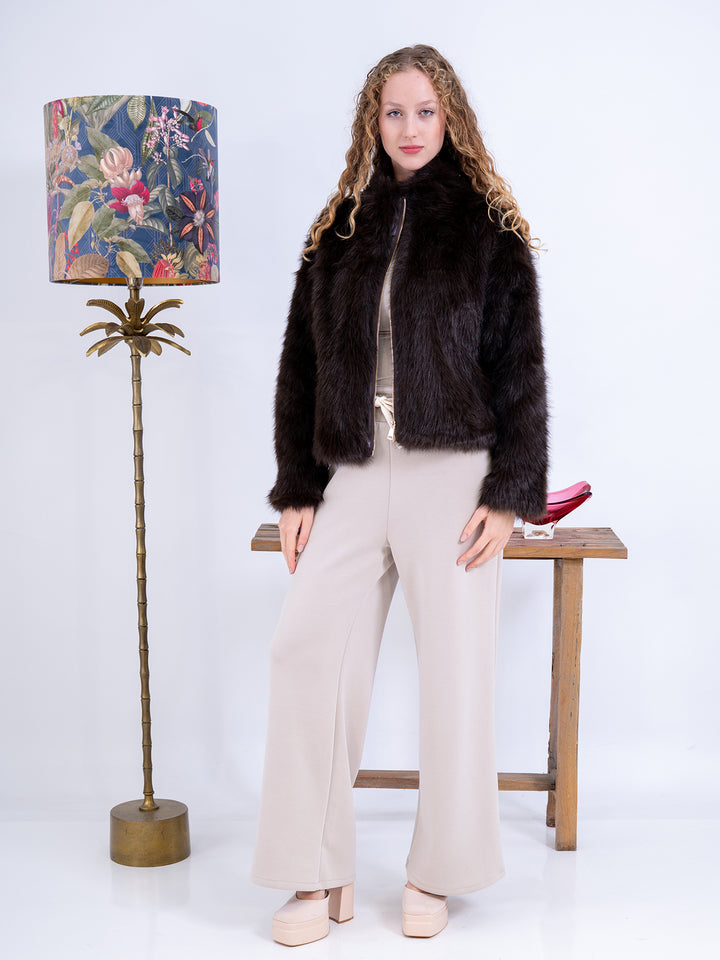 Fake Fur Kurzjacke Felloptik braun