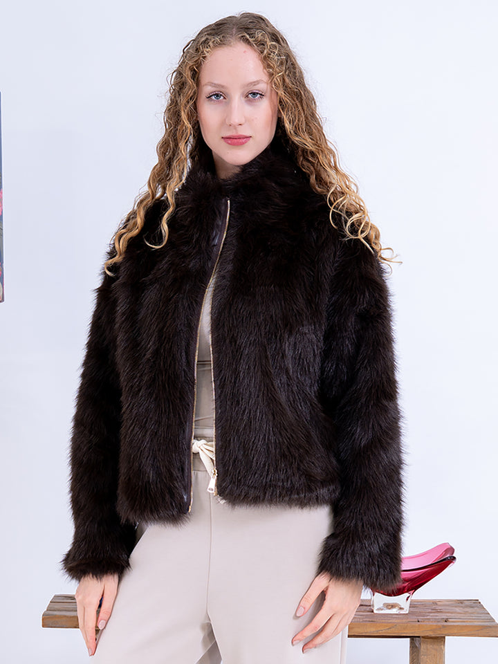 Fake Fur Kurzjacke Felloptik braun