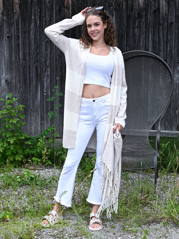 Kaschmir Longcardigan Streifen Beige