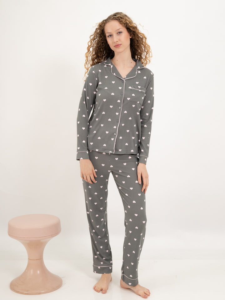 Pyjama Hearts Grau