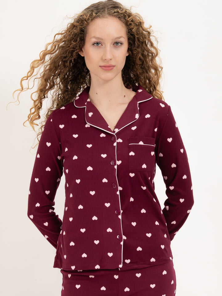 Pyjama Hearts Bordeaux
