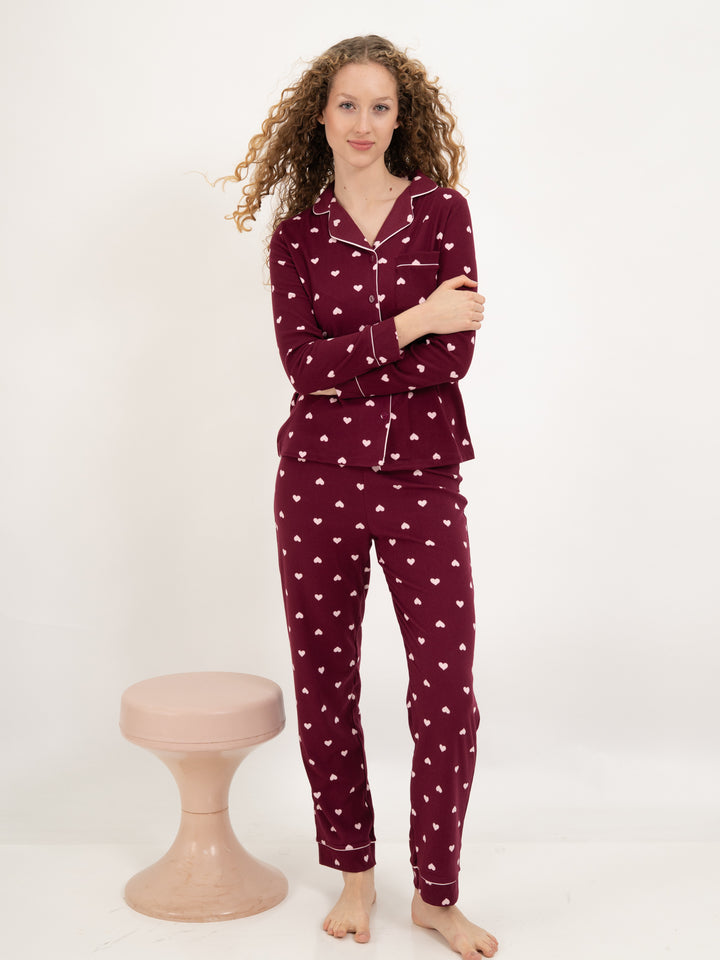 Pyjama Hearts Bordeaux