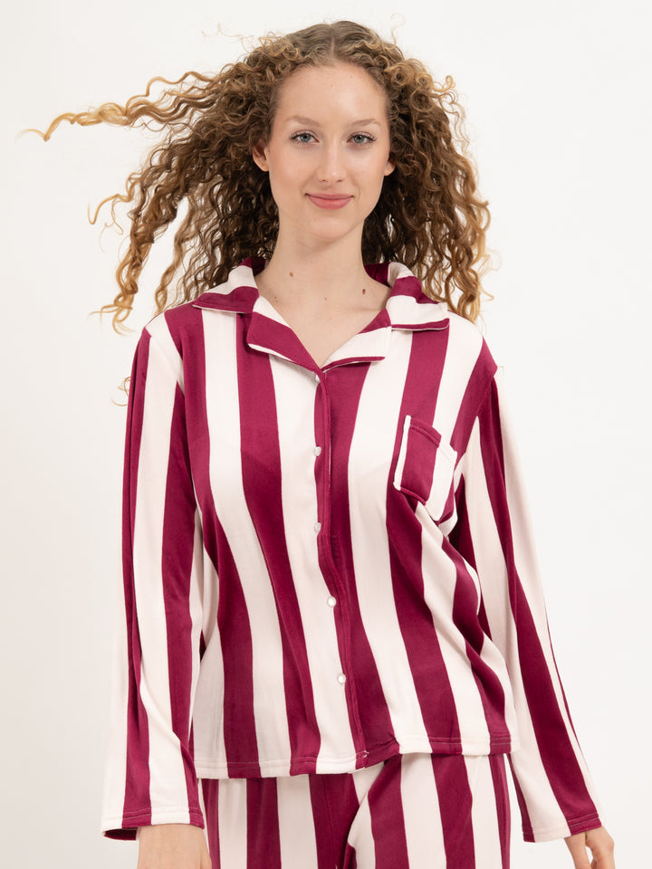 Pyjama Velvet Stripes Bordeaux