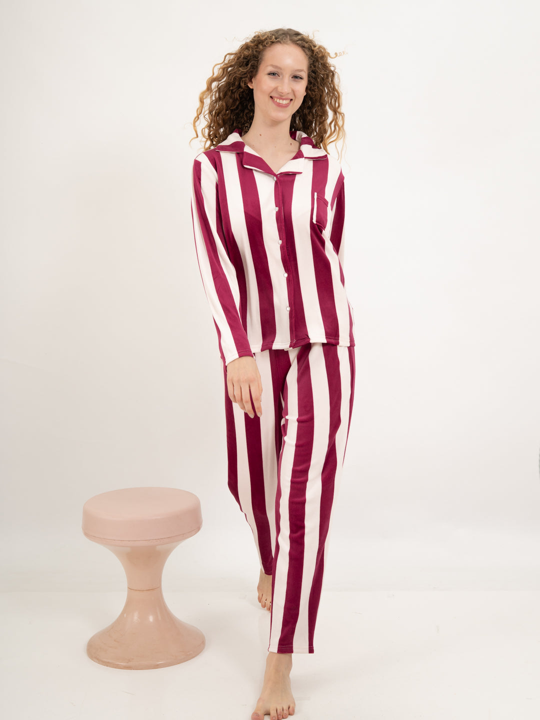 Pyjama Velvet Stripes Bordeaux