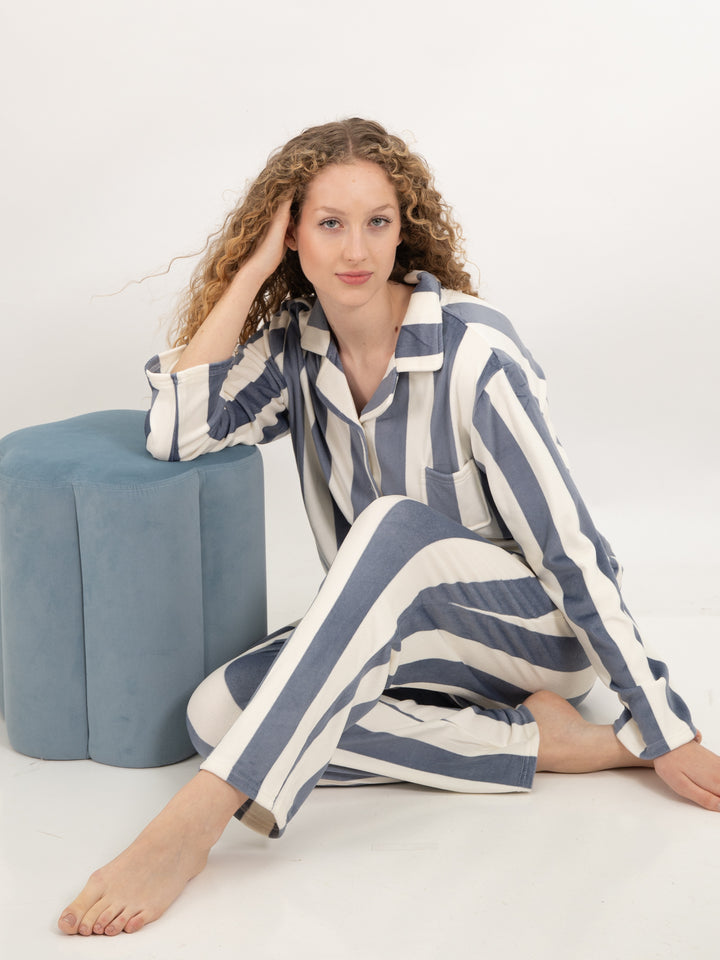 Pyjama Velvet Stripes Blau