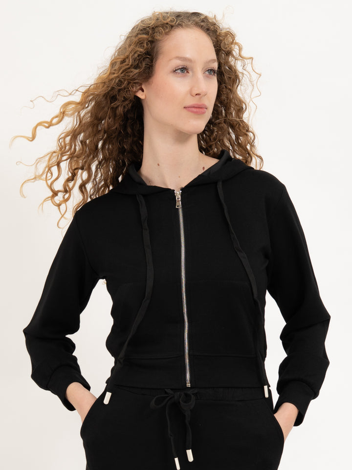 Homewearjacke Kapuze Short Black