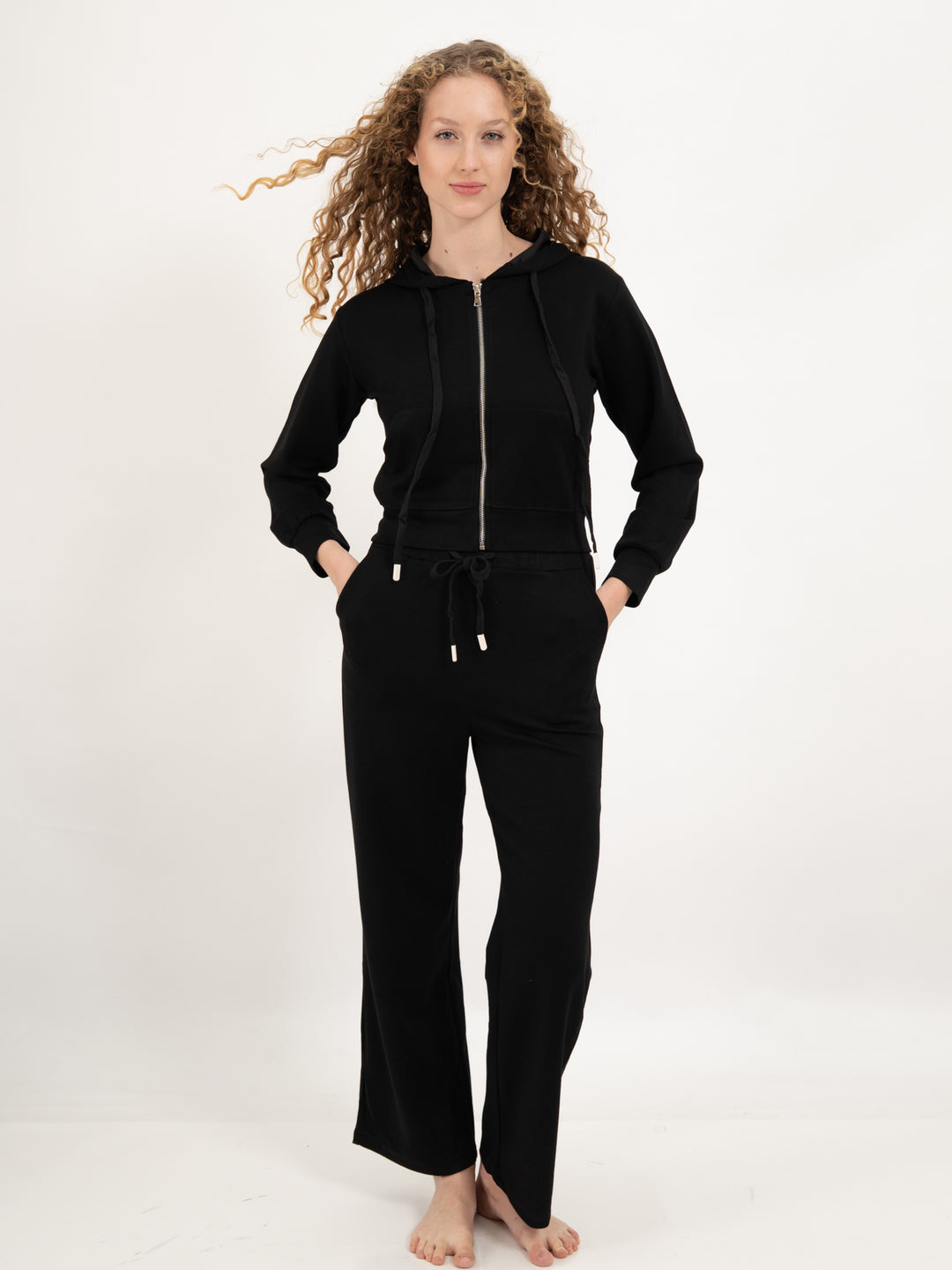 Homewearjacke Kapuze Short Black