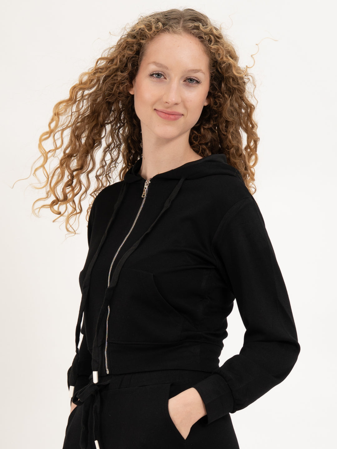 Homewearjacke Kapuze Short Black