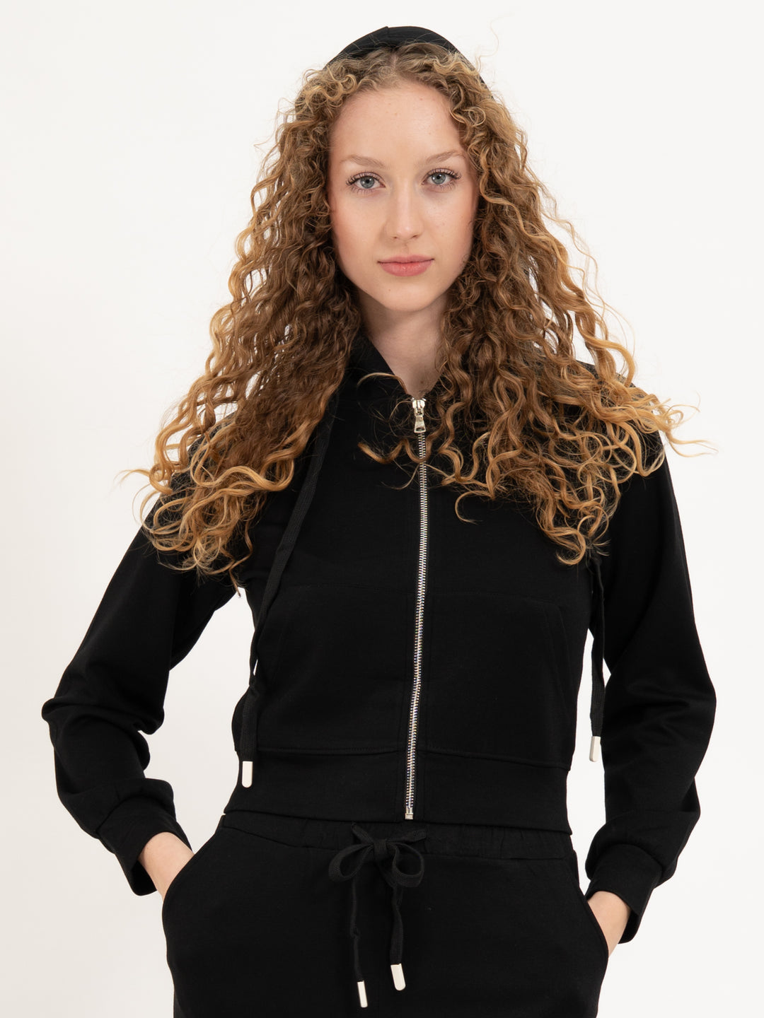 Homewearjacke Kapuze Short Black