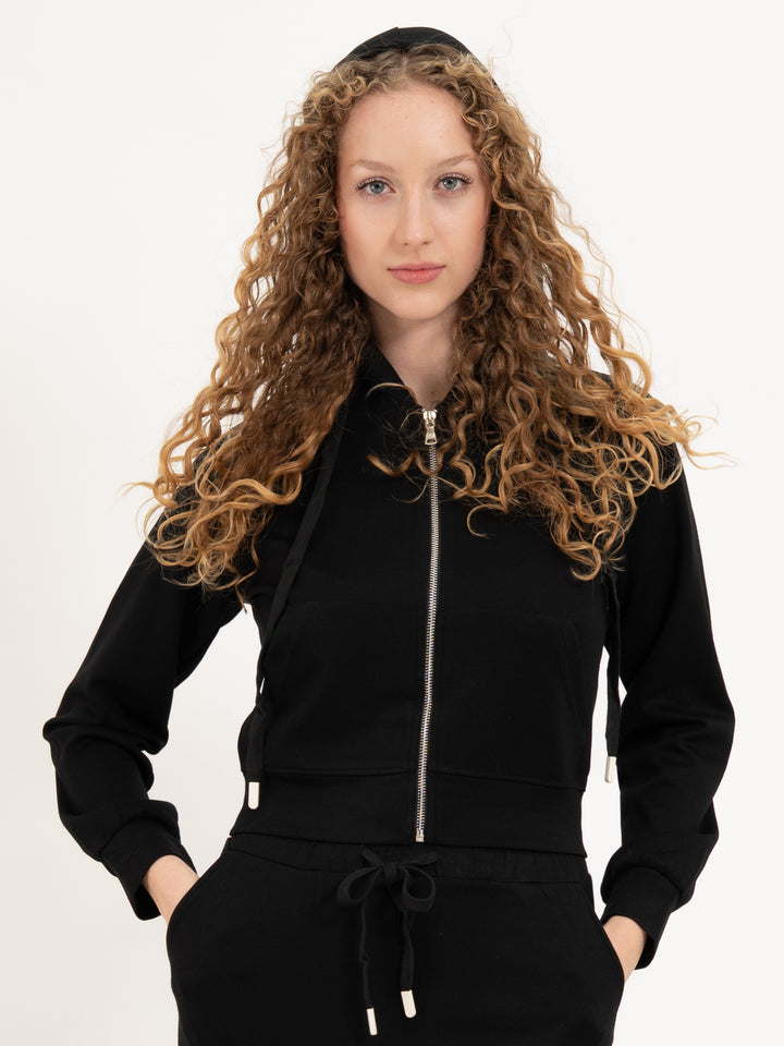 Homewearjacke Kapuze Short Black