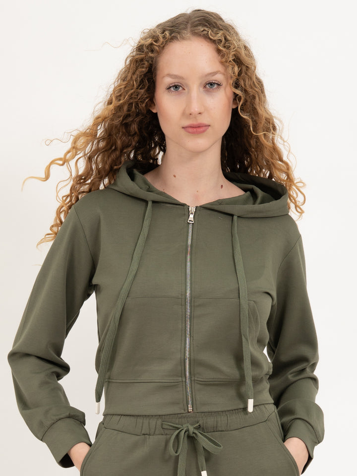 Homewearjacke Kapuze Short Khaki