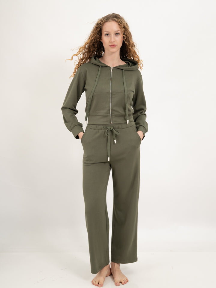 Homewearjacke Kapuze Short Khaki