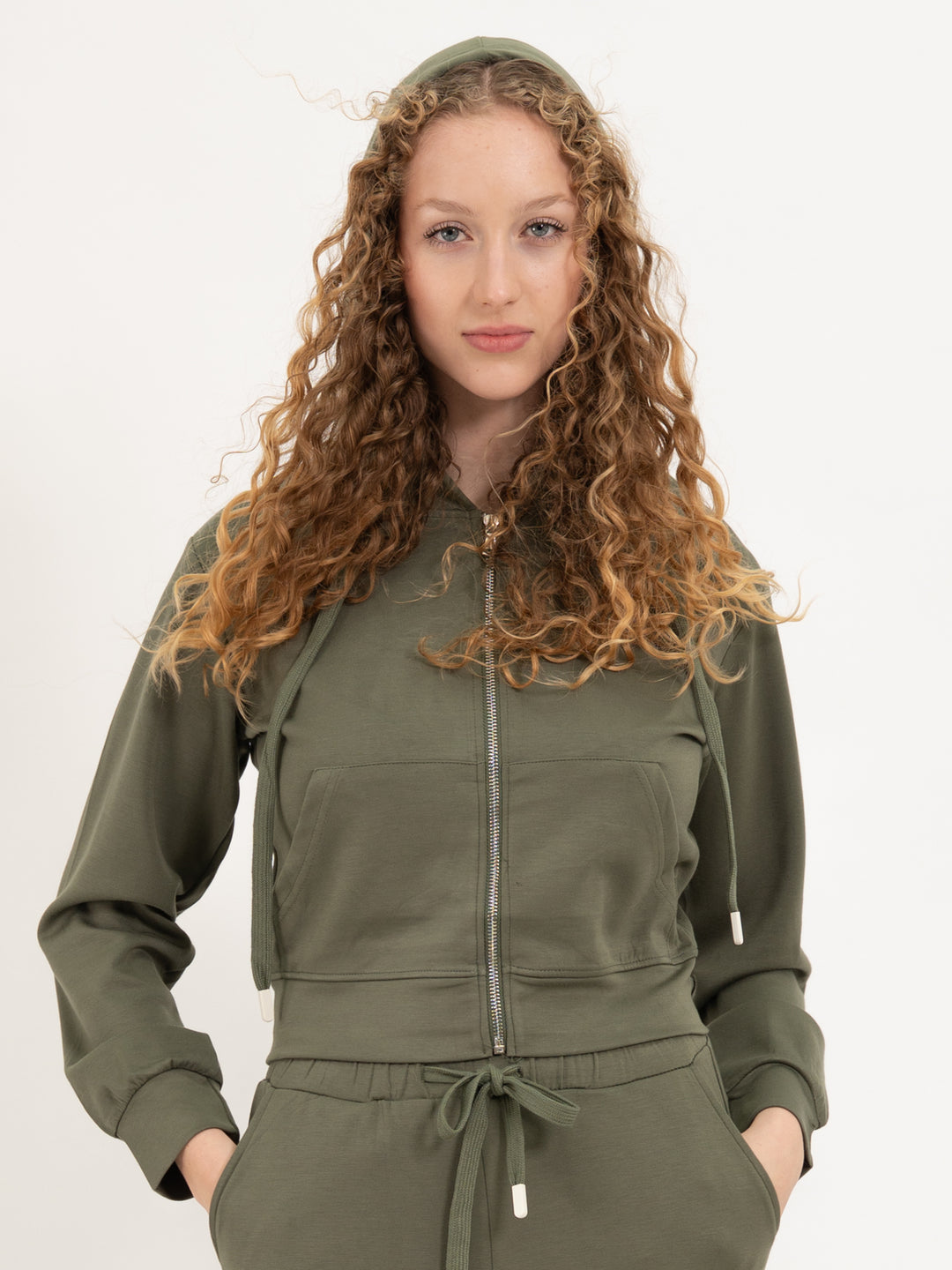 Homewearjacke Kapuze Short Khaki