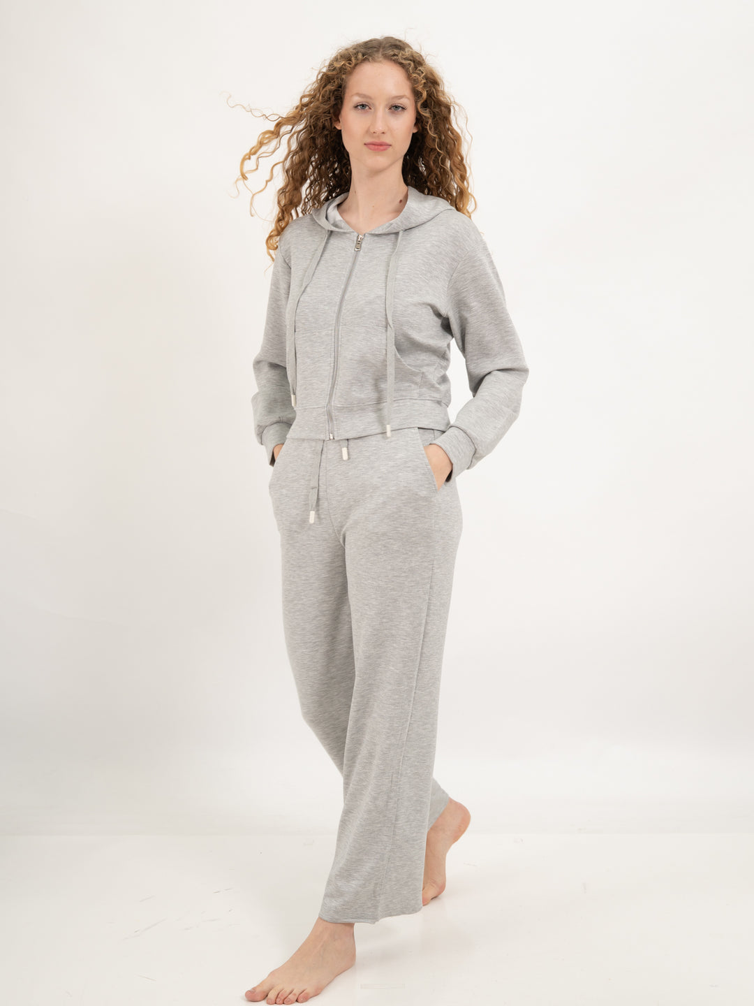 Homewearjacke Kapuze Short Grau