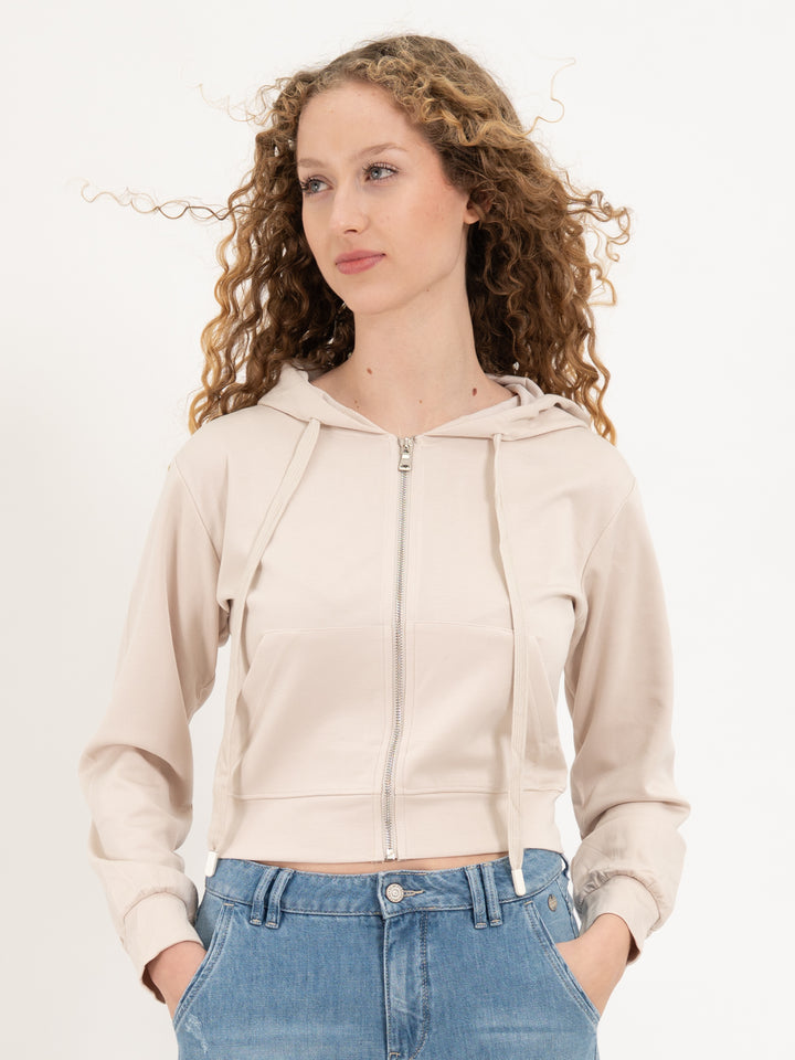 Homewearjacke Kapuze Short Creme