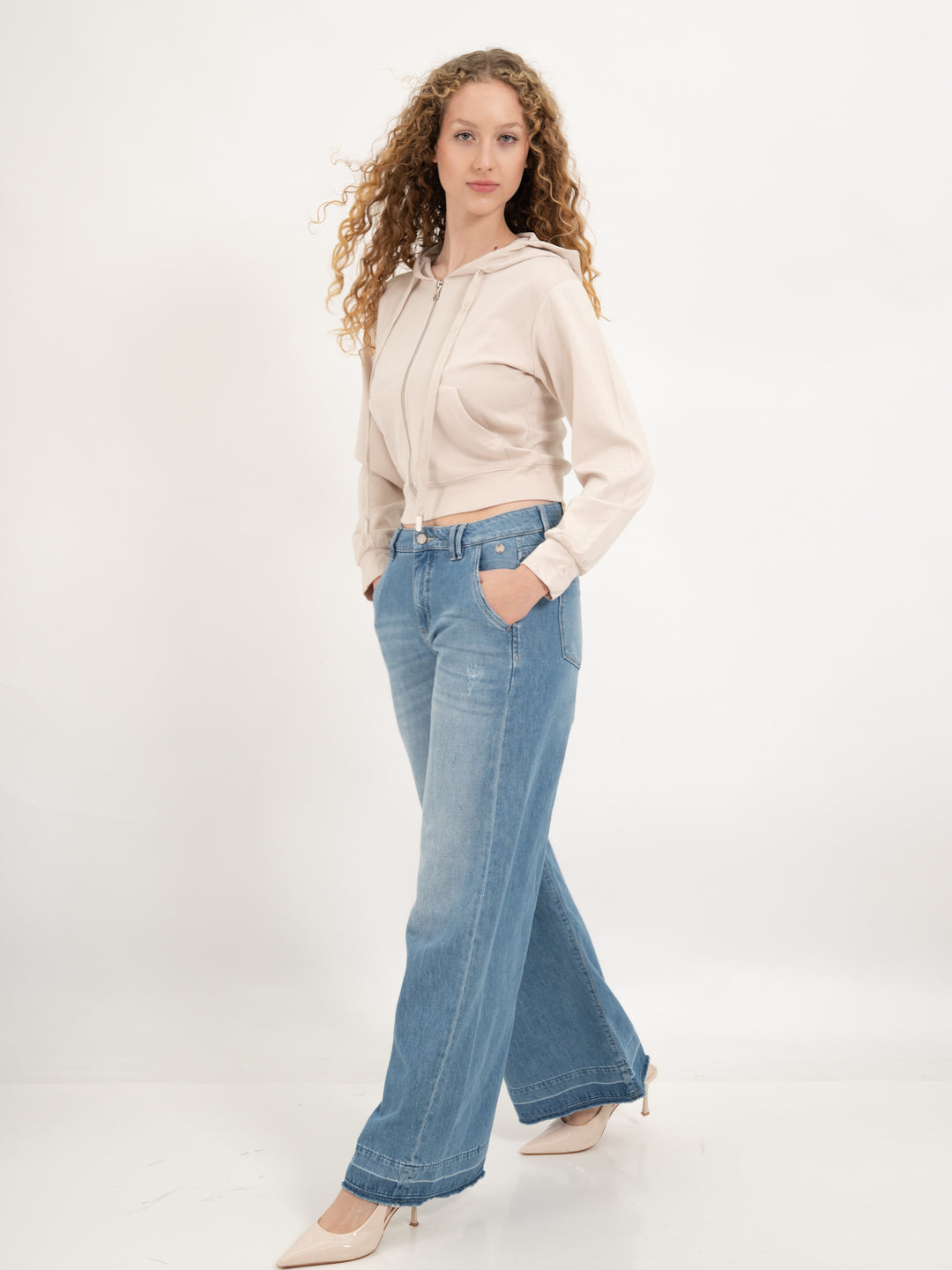 Homewearjacke Kapuze Short Creme