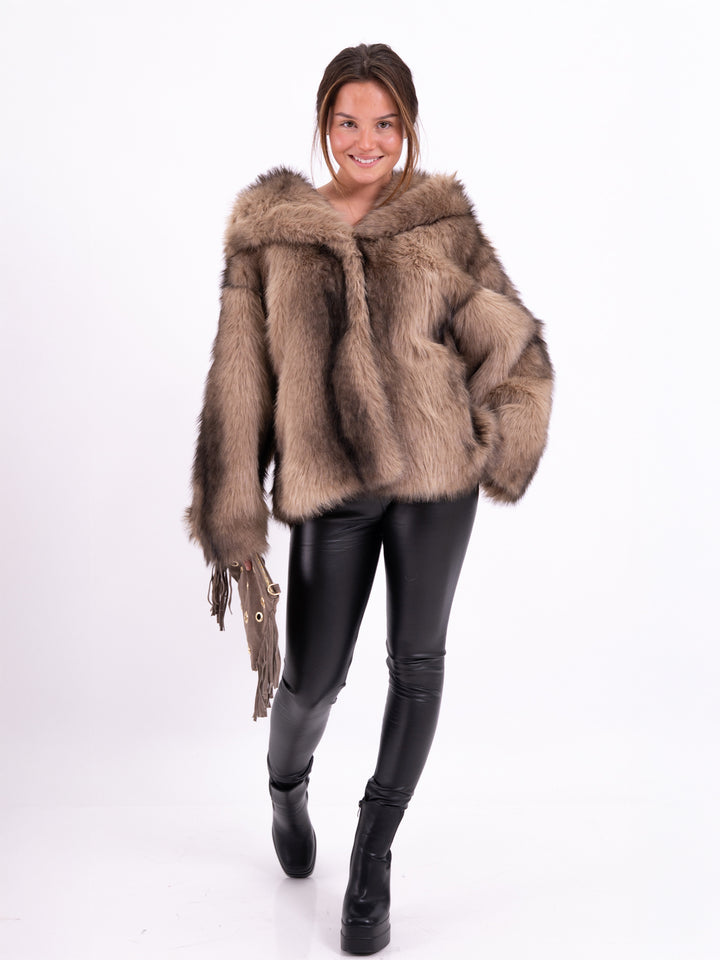 Kunstfelljacke Kapuze