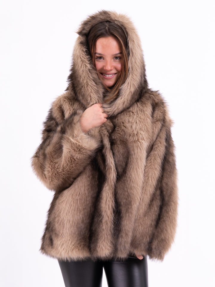 Kunstfelljacke Kapuze