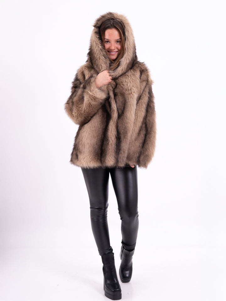 Kunstfelljacke Kapuze