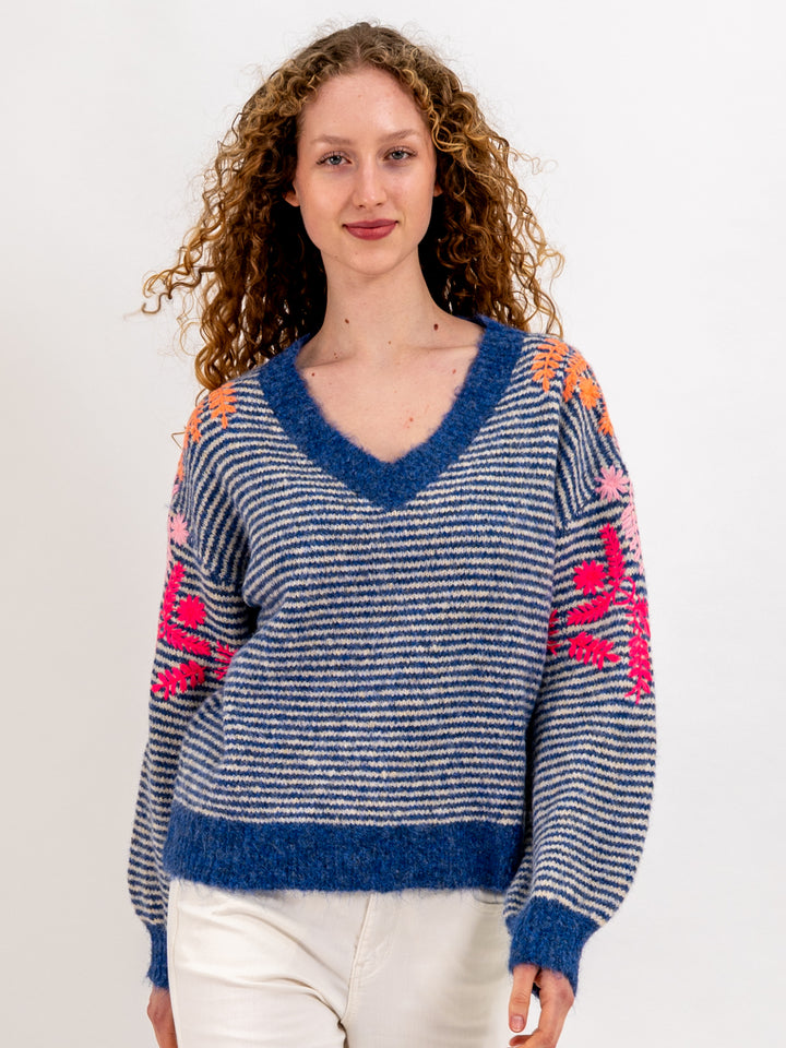 Pullover Flowers Blau