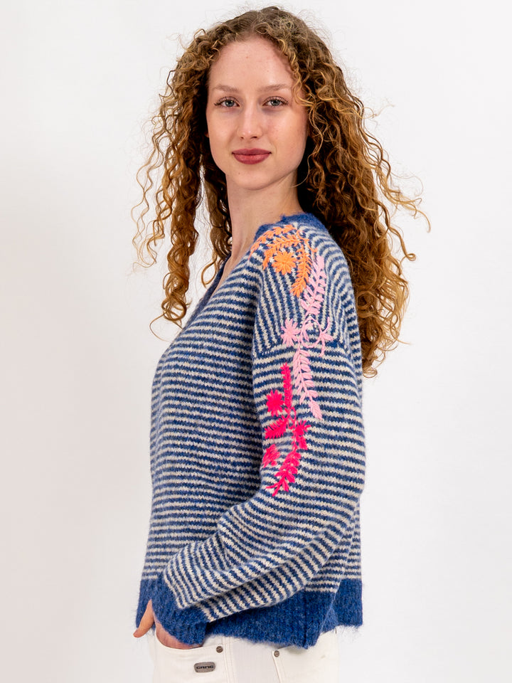 Pullover Flowers Blau
