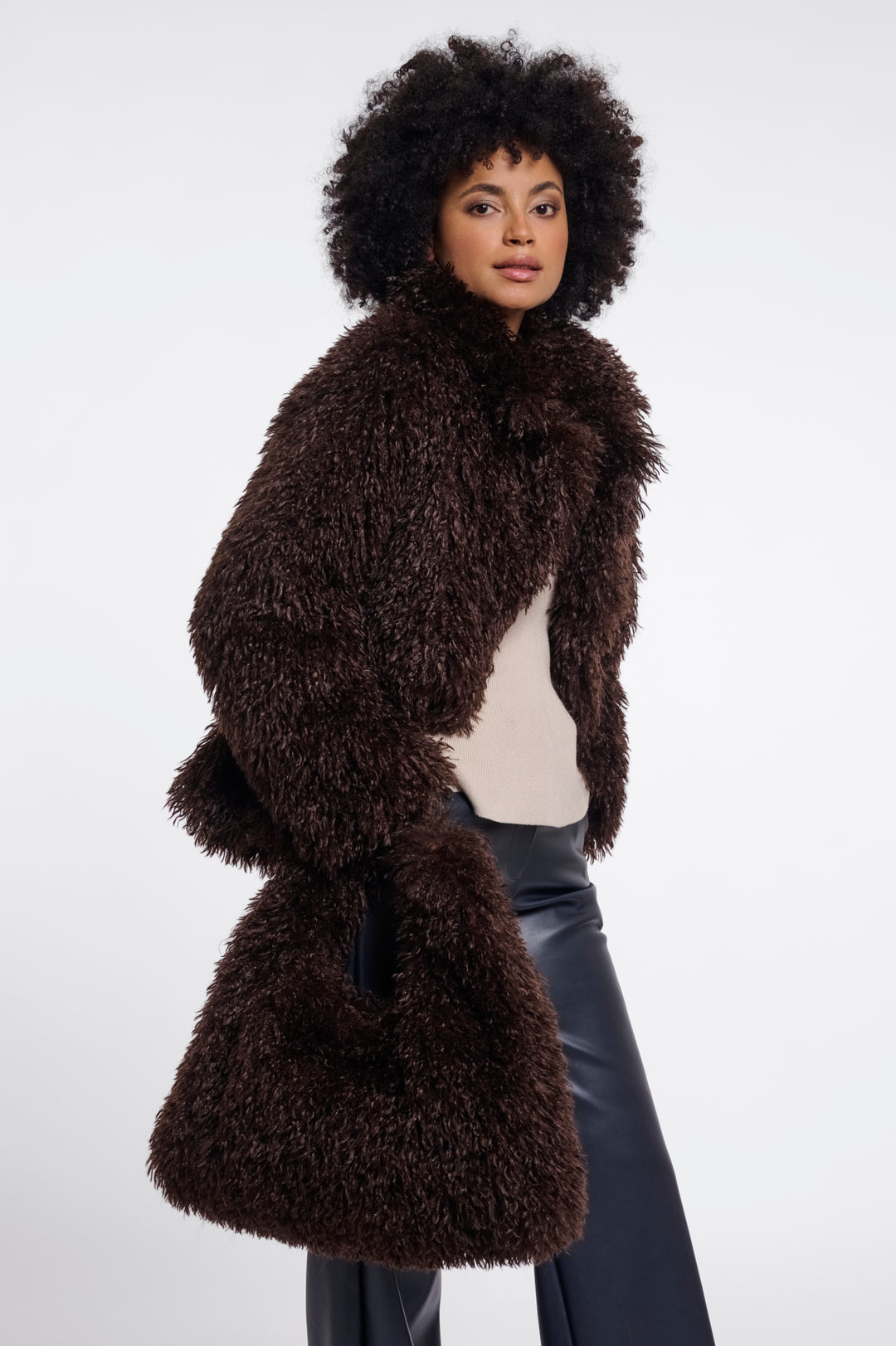 Fake Fur Shoulderbag Coffe Roast