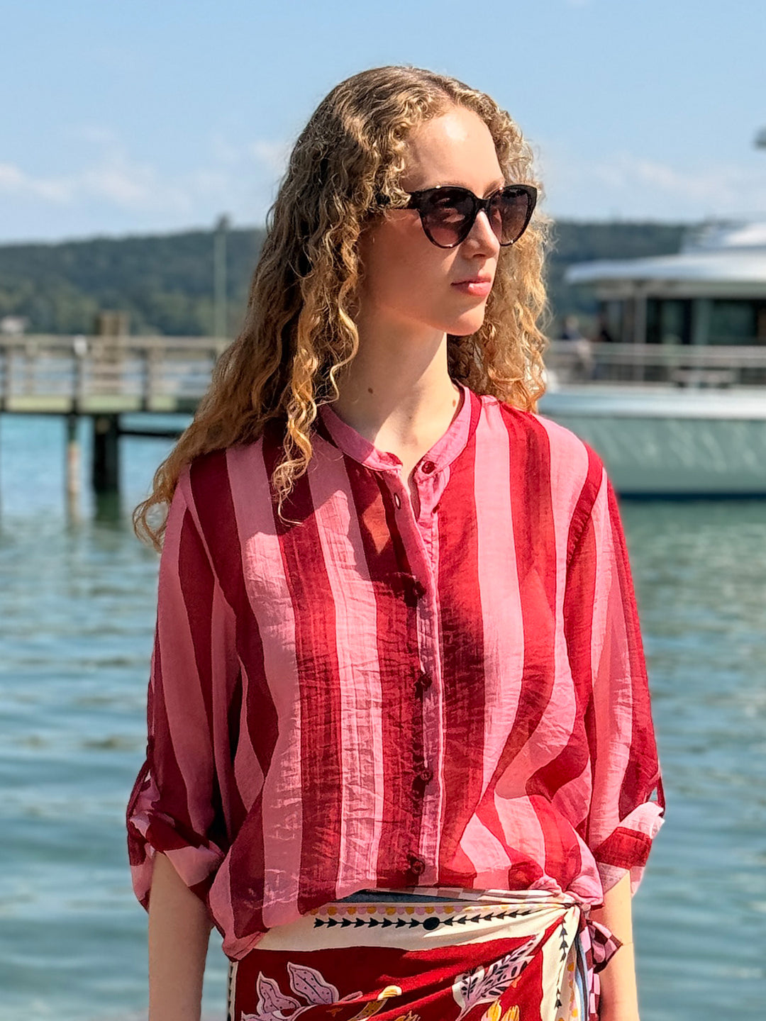 Streifenbluse Rot Pink